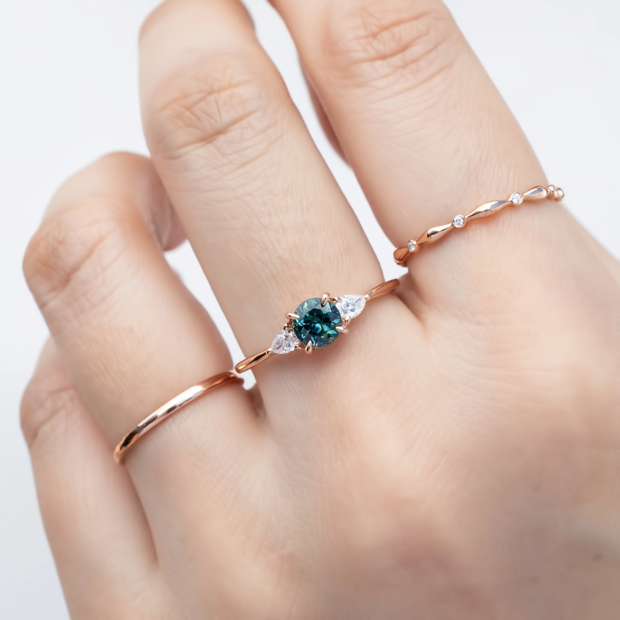 Olivia Ring 0.74ct Teal Blue Green Queensland Round Sapphire Ring, 14k Rose Gold (One of a kind)