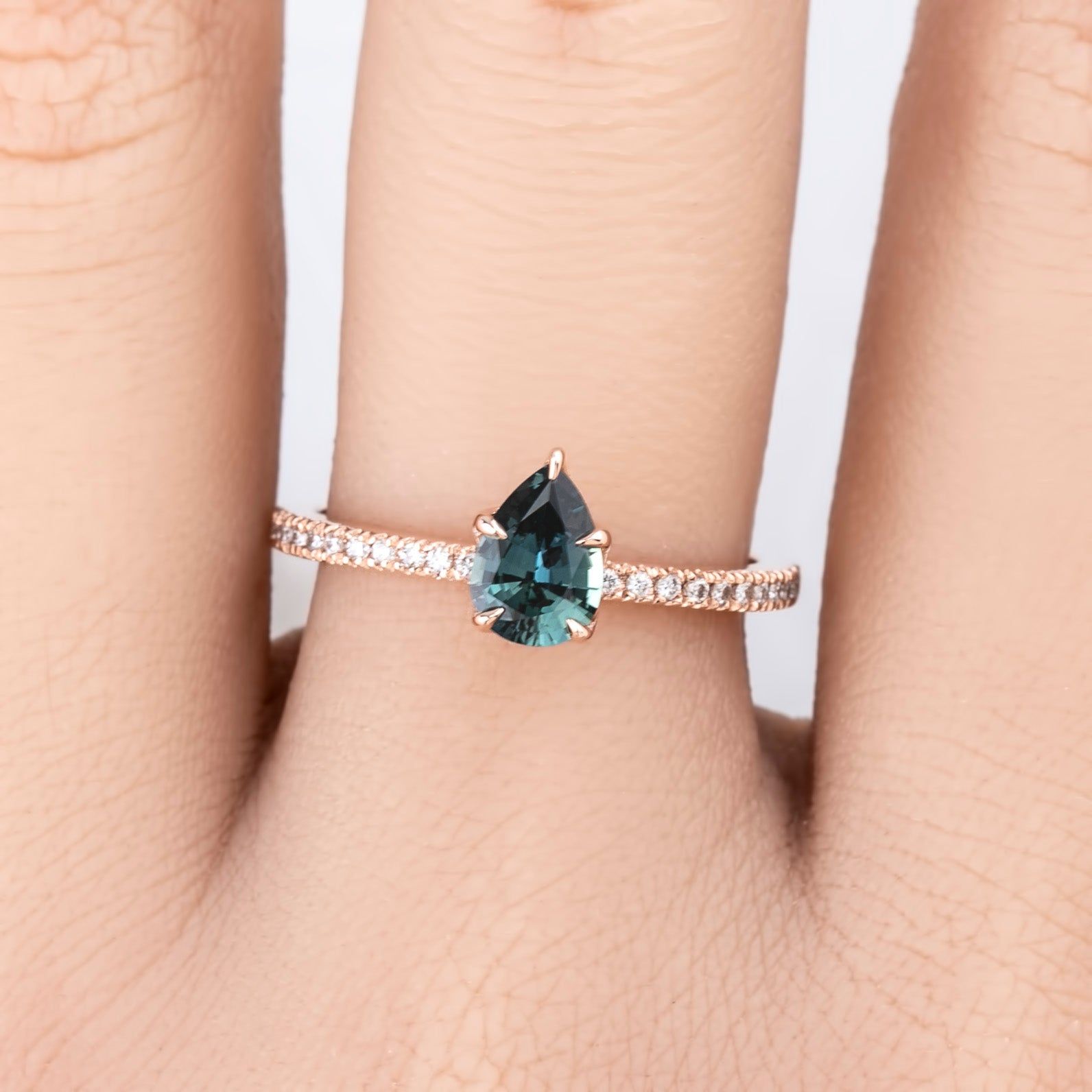 Maria Ring Blue Green Madagascar Sapphire, 14k Rose Gold (One of a kind)