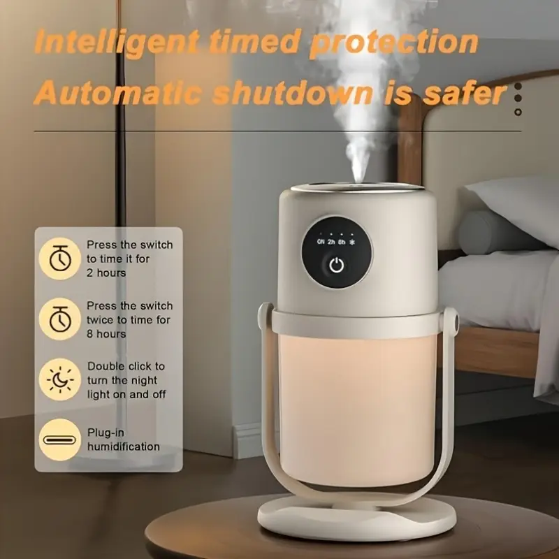 Humidifiers For Bedroom Cool Mist Humidifiers(Summer), Quiet Cool Mist Humidifier, Bedroom Bedside Humidifier, Desktop Air Diffuser, USB Powered, Adjustable Brightness Air Humidifier With Lighting, Suitable For Desks, Homes And Offices