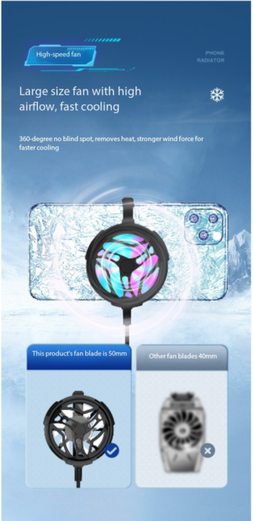 Semiconductor TEC Phone Cooler with Clip-On Design - Instant Cooling Gaming Radiator & Turbo Fan Accessory