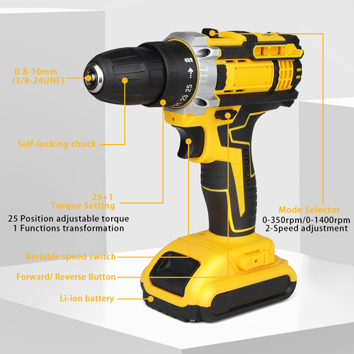 21V Cordless Lithium-Ion Impact Drill Household Portable High-Power Rechargeable Cordless Drill & Screwdriver