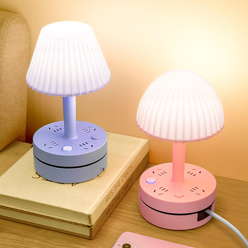 Multifunctional Eye-Caring Bedside Lamp with Soft Light, Integrated Power Strip, USB Ports, and Multiple Cord Length Options