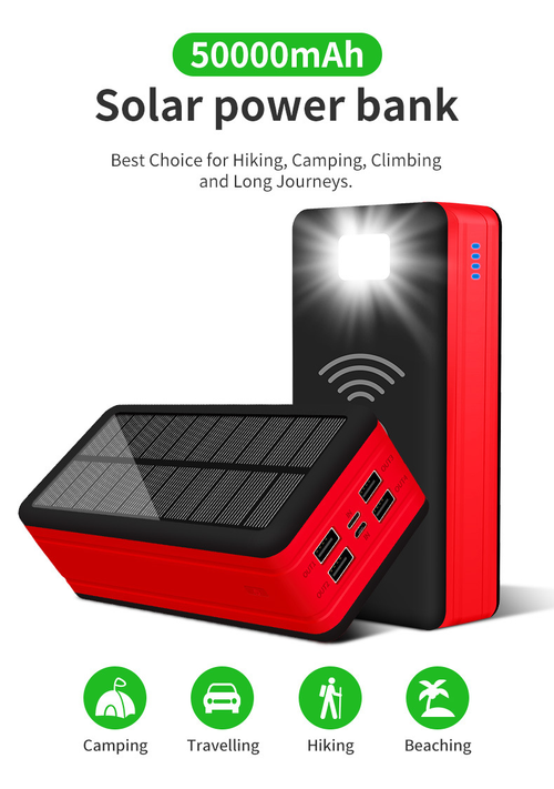50000mAh Large Capacity Solar Wireless Power Bank with LED Camping Lantern - Fast Charge Outdoor Portable Charger (Private Mold)