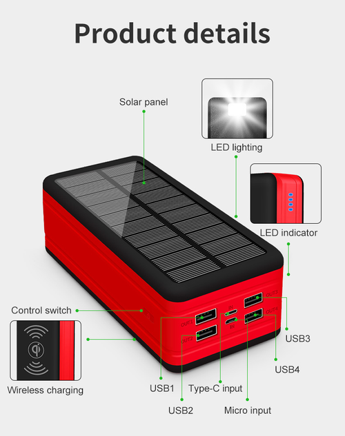 50000mAh Large Capacity Solar Wireless Power Bank with LED Camping Lantern - Fast Charge Outdoor Portable Charger (Private Mold)