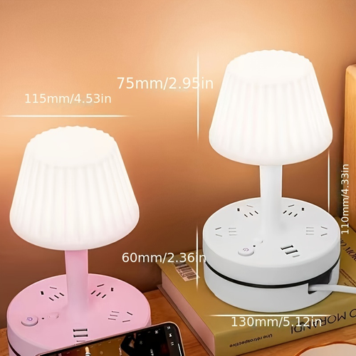 Multifunctional Eye-Caring Bedside Lamp with Soft Light, Integrated Power Strip, USB Ports, and Multiple Cord Length Options