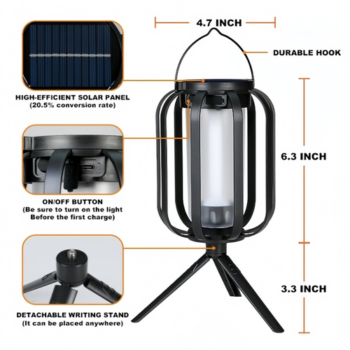 Solar Garden Light Solar Lantern — Energy-Saving, Waterproof Solar Camping Light with Tripod