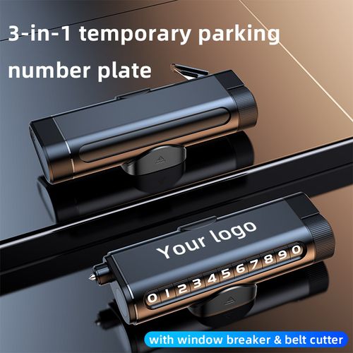 3-in-1 Aviation-Grade Alloy Temporary Parking Plate: Safety Hammer, Window Breaker, Seatbelt Cutter, and Portable Car Sign