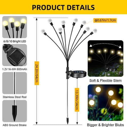 SolarPowered Lawn LightsWind-Activated Firefly Lights LED Outdoor Garden Courtyard Ground-Stake Lights  Waterproof Outdoor Camping Lights
