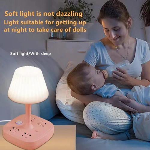 Multifunctional Eye-Caring Bedside Lamp with Soft Light, Integrated Power Strip, USB Ports, and Multiple Cord Length Options
