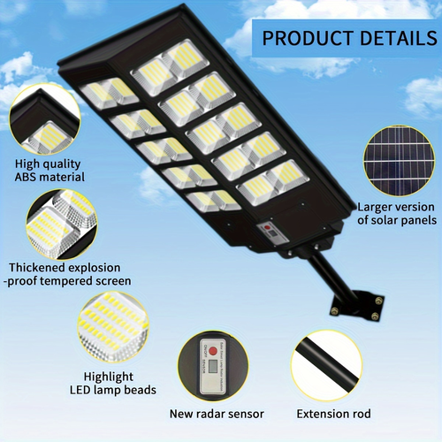 Ultra-Bright, High-Power Solar Street Light — Integrated, Sensor-Activated, Waterproof Outdoor Lighting for Gardens and Courtyards