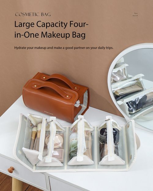 2026 New 4-in-1 Detachable Foldable Makeup Bag - Large Capacity Travel Cosmetic Organizer for Kenyan Women