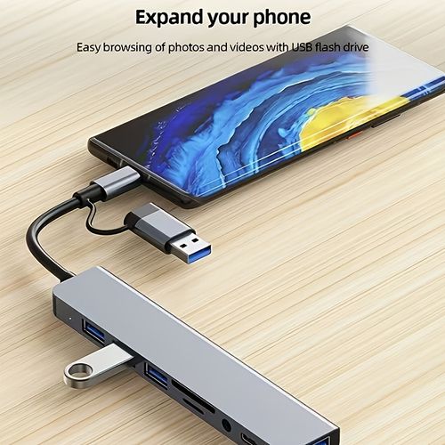 USB hub, a dual-purpose hub with USB and Type C interfaces, 8 port USB C hub, featuring USB 3.0, USB 2.0, Micro SD TF card reader, microphone audio and other interfaces, suitable for USB C hubs on laptops, MacBook Pro, iMac, iPad Pro and other