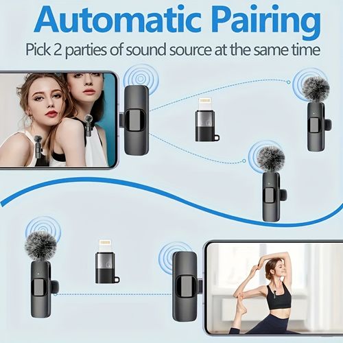 Wireless lapel microphone, suitable for iPhone, iPhone 15, Android, iPad. Professional recording wireless microphone. Lapel microphone, used for recording interview videos and podcasts - Black New Year's Gift, a gift for him.