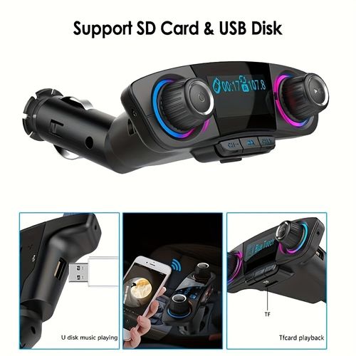 1 PC Car MP3 Player with Card Slot, AUX Bluetooth Receiver, Multi-functional Car USB Drive, Music Playback, Hands-Free Calling, Mobile Phone Charger, Car Bluetooth FM Transmitter, Car Accessories, Mobile Phone Accessories, Gift
