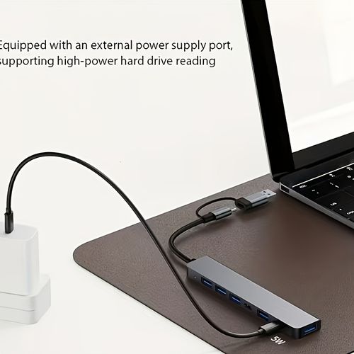 USB hub, a dual-purpose hub with USB and Type C interfaces, 8 port USB C hub, featuring USB 3.0, USB 2.0, Micro SD TF card reader, microphone audio and other interfaces, suitable for USB C hubs on laptops, MacBook Pro, iMac, iPad Pro and other