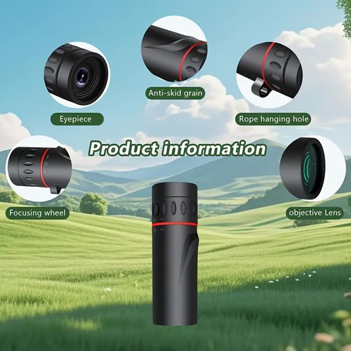 10x25 Ultra-High Definition Long-Distance Adult Single-Distance Telescope. 10X Mini Compact - Comes with storage bag and hanging rope. Durable telescope for hiking. Ideal for outdoor adventures, camping, watching games. Perfect birthday gift.
