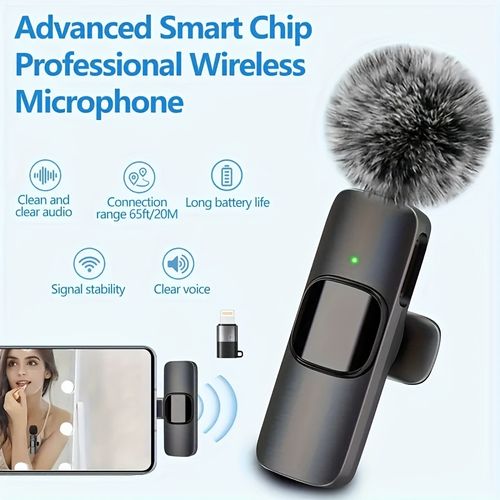 Wireless lapel microphone, suitable for iPhone, iPhone 15, Android, iPad. Professional recording wireless microphone. Lapel microphone, used for recording interview videos and podcasts - Black New Year's Gift, a gift for him.