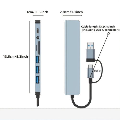 USB hub, a dual-purpose hub with USB and Type C interfaces, 8 port USB C hub, featuring USB 3.0, USB 2.0, Micro SD TF card reader, microphone audio and other interfaces, suitable for USB C hubs on laptops, MacBook Pro, iMac, iPad Pro and other