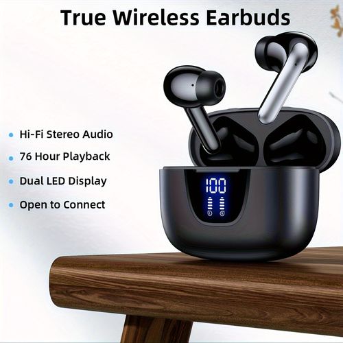 Wireless earphones, 5.3 wireless Bluetooth earphones, 13mm sound unit, 30-hour battery life, Type-C fast charging case, stereo wireless in-ear headphones, suitable for iPhone and Android devices, gaming, business and sports earbuds.