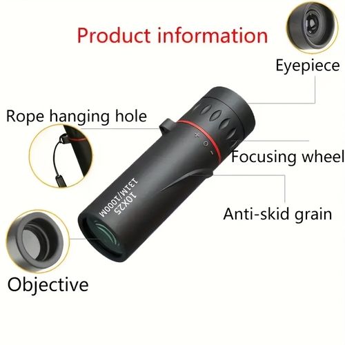10x25 Ultra-High Definition Long-Distance Adult Single-Distance Telescope. 10X Mini Compact - Comes with storage bag and hanging rope. Durable telescope for hiking. Ideal for outdoor adventures, camping, watching games. Perfect birthday gift.