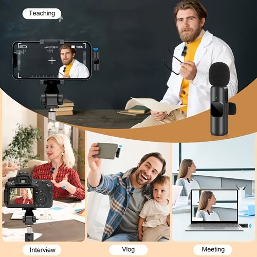 Wireless lapel microphone, suitable for iPhone, iPhone 15, Android, iPad. Professional recording wireless microphone. Lapel microphone, used for recording interview videos and podcasts - Black New Year's Gift, a gift for him.
