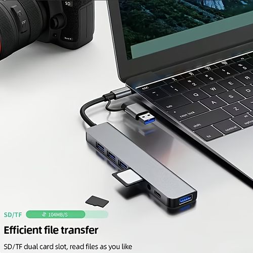 USB hub, a dual-purpose hub with USB and Type C interfaces, 8 port USB C hub, featuring USB 3.0, USB 2.0, Micro SD TF card reader, microphone audio and other interfaces, suitable for USB C hubs on laptops, MacBook Pro, iMac, iPad Pro and other