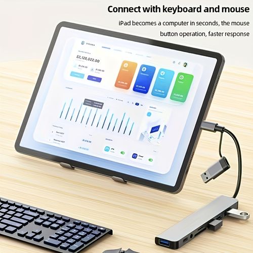 USB hub, a dual-purpose hub with USB and Type C interfaces, 8 port USB C hub, featuring USB 3.0, USB 2.0, Micro SD TF card reader, microphone audio and other interfaces, suitable for USB C hubs on laptops, MacBook Pro, iMac, iPad Pro and other