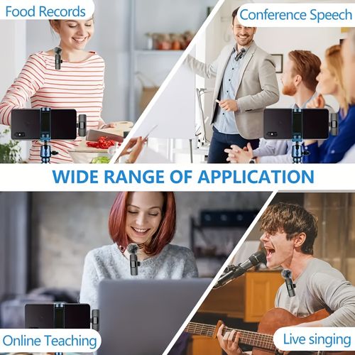 Wireless lapel microphone, suitable for iPhone, iPhone 15, Android, iPad. Professional recording wireless microphone. Lapel microphone, used for recording interview videos and podcasts - Black New Year's Gift, a gift for him.