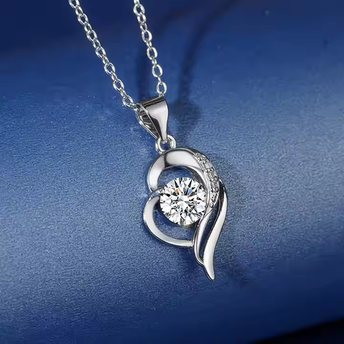 925 Sterling Silver Plated Necklaces for Women Imitation Moissan Diamond Necklace Shiny Heart Pendant Clavicle Chain for Woman