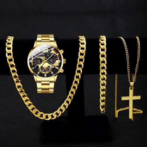 New Luxury Men's Business Watch with Steel Watch Necklace Ring