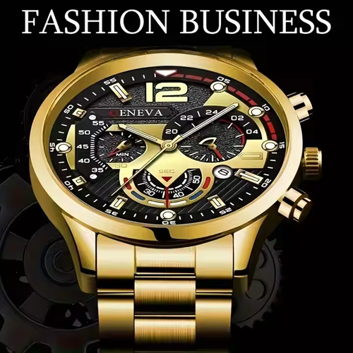 New Luxury Men's Business Watch with Steel Watch Necklace Ring