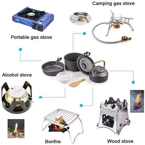 Camping Cookware Set with Kettle Camping Aluminum Cookware Set Backpacking Cookware