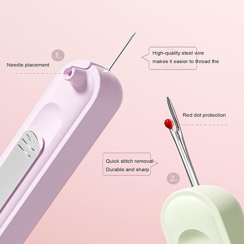 Multifunctional needle threader, 2-in-1 threading and seam ripping tool, elastic seam ripping needle threader, suitable for hand sewing, knitting, embroidery supplies