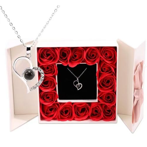 Valentine's Day Mother's Day Father's Day Gift I Love You Necklace 100 Languages ​​Rose Necklace I Love You Projection Necklace Premium