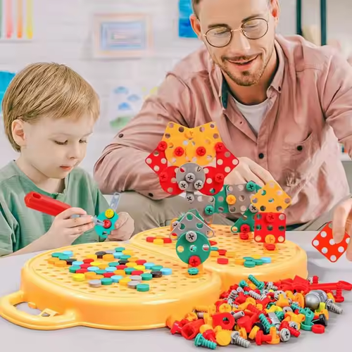 Children's educational screw toy simulation electric drill screw variable assembly building blocks tool box toy