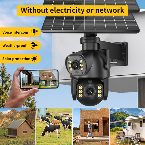 Intelligent dual-lens solar monitoring, all-weather high-definition protection, a new choice for environmental protection and energy saving! Equipped with 64G memory card