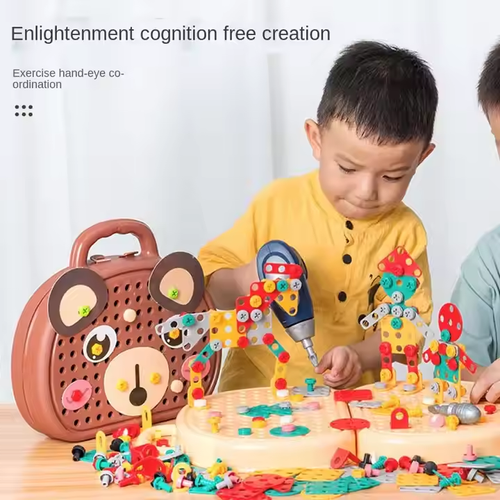 Children's educational screw toy simulation electric drill screw variable assembly building blocks tool box toy