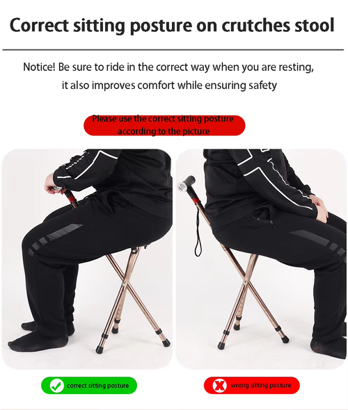 High quality convenient foldable multifunctional elderly walking stick with chair smart walking stick stool