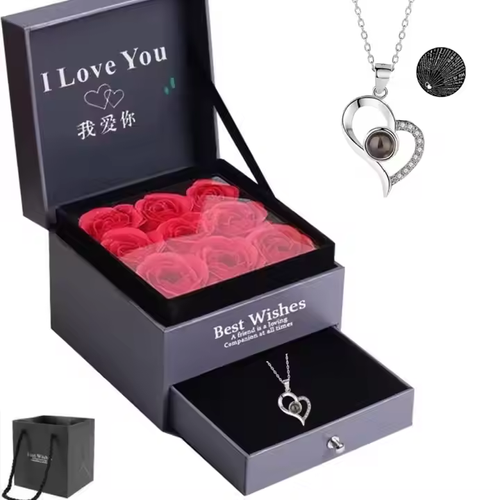 Valentine's Day Mother's Day Father's Day Gift I Love You Necklace 100 Languages ​​Rose Necklace I Love You Projection Necklace Premium