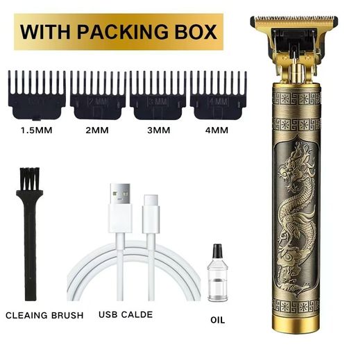 Professional Men's Hair Clipper Grooming Set Mustache T-Blade Lined Electric Shaver Stainless Steel Blade Battery Powered