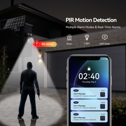 LTE smart solar surveillance camera, real-time mobile phone remote monitoring + one-click control, all-weather HD protection, solar energy endurance, easily protect the safety of the whole family