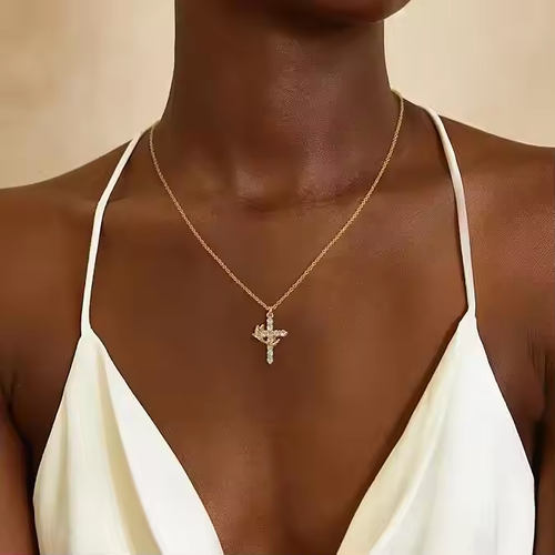 Light luxury crown cross necklace rotatable girl's gift