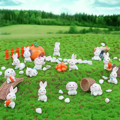 Creative Mini White Rabbit Home Decoration Cute Cartoon Simulation Animal Ornaments Easter Ornaments (10 Pieces per Pack)