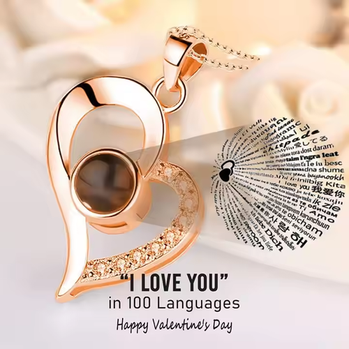 Valentine's Day Mother's Day Father's Day Gift I Love You Necklace 100 Languages ​​Rose Necklace I Love You Projection Necklace Premium