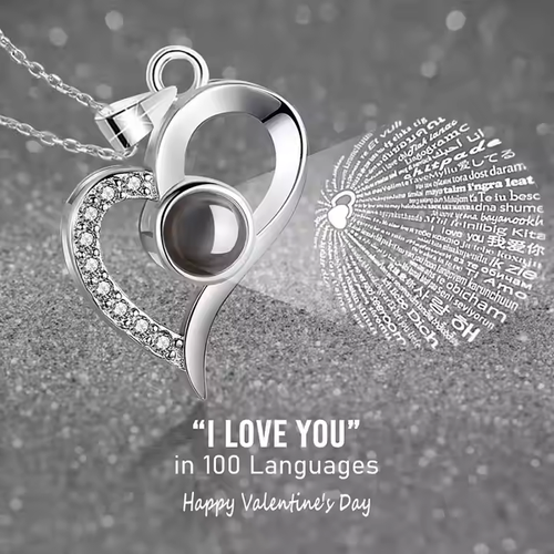 Valentine's Day Mother's Day Father's Day Gift I Love You Necklace 100 Languages ​​Rose Necklace I Love You Projection Necklace Premium