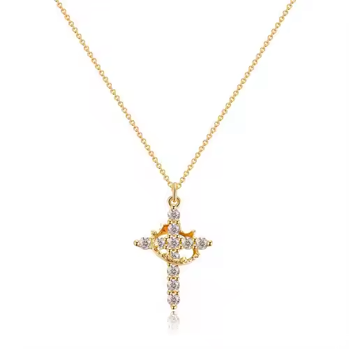 Light luxury crown cross necklace rotatable girl's gift