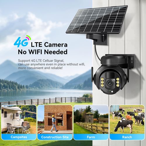 LTE smart solar surveillance camera, real-time mobile phone remote monitoring + one-click control, all-weather HD protection, solar energy endurance, easily protect the safety of the whole family
