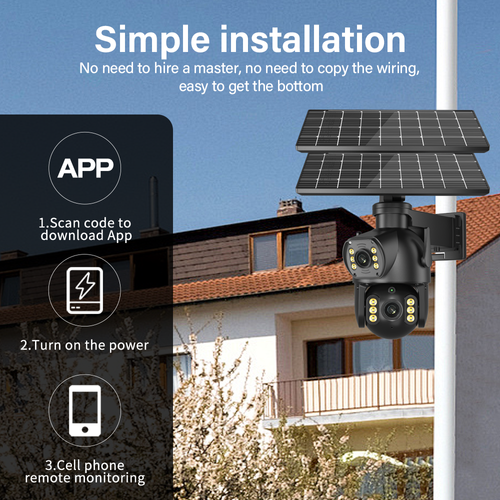 Intelligent dual-lens solar monitoring, all-weather high-definition protection, a new choice for environmental protection and energy saving! Equipped with 64G memory card