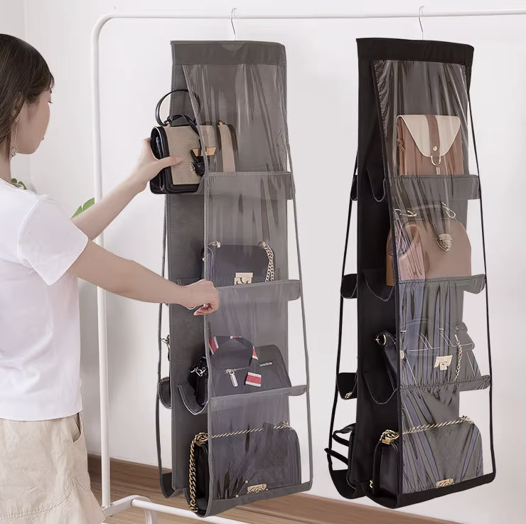8 Pockets Hanging Handbag Storage Bag Wardrobe Transparent Storage Bag