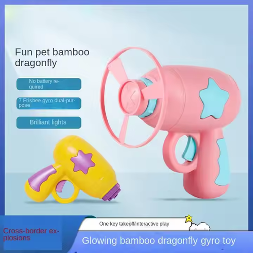 Outdoor flying bamboo dragonfly toy UFO launcher gyroscope gun with rotating toy